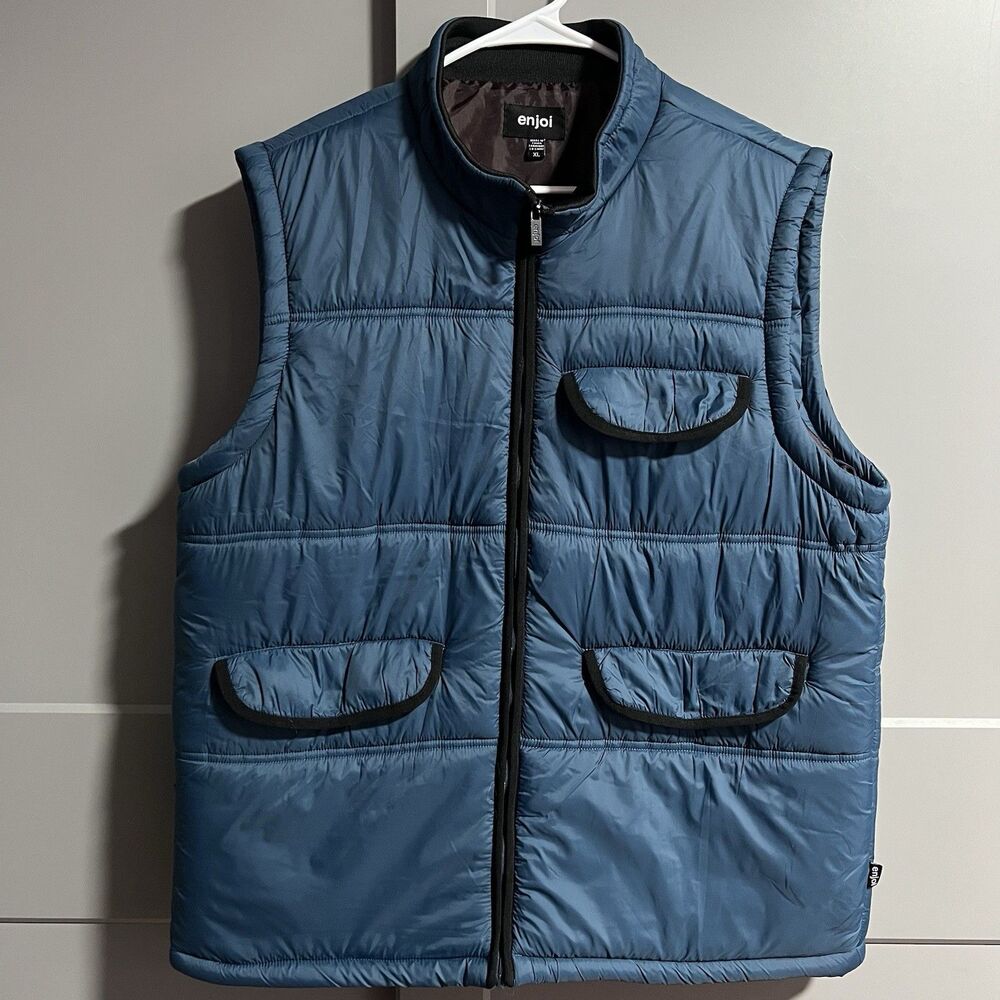 Enjoi Men Titanic Puffer Vest Blue X-Large Nylon Fisherman Pockets